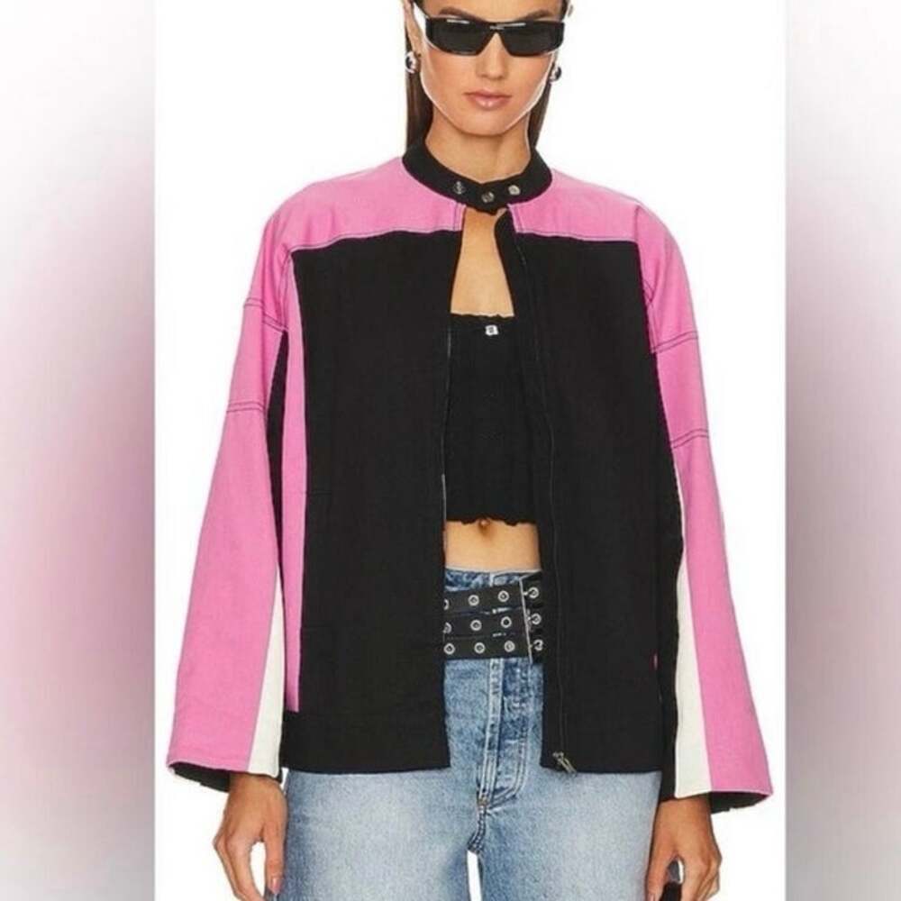 Lovers and  Friends Julia Bomber Jacket in Black & Pink Medium